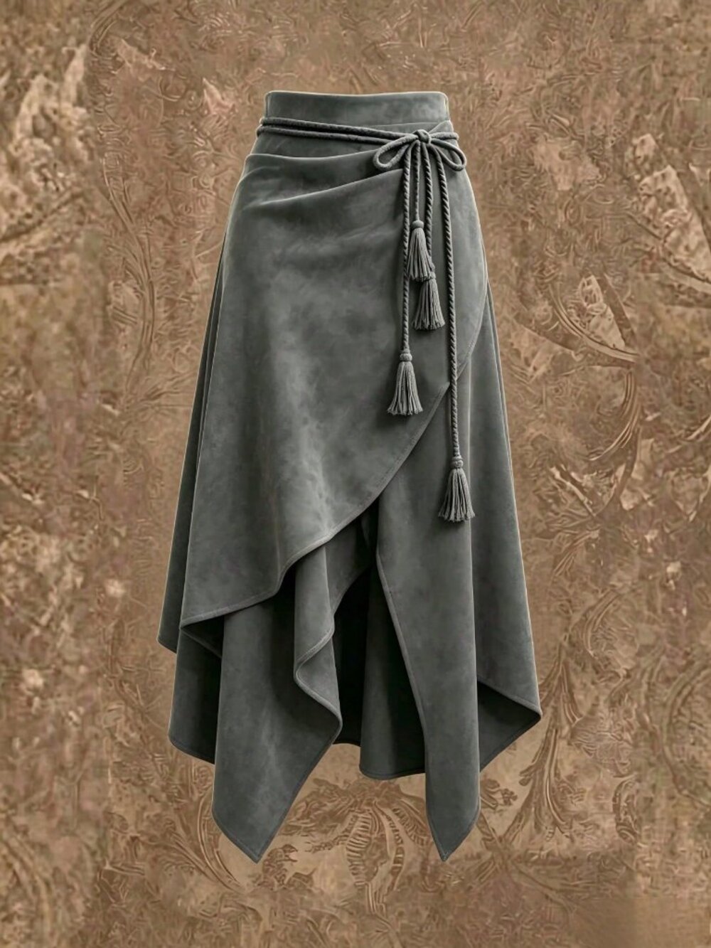 Grey Casual Women's High-Waist Asymmetrical Wrap Midi Skirt